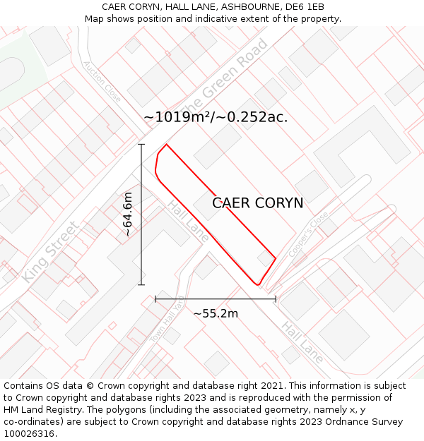 CAER CORYN, HALL LANE, ASHBOURNE, DE6 1EB: Plot and title map