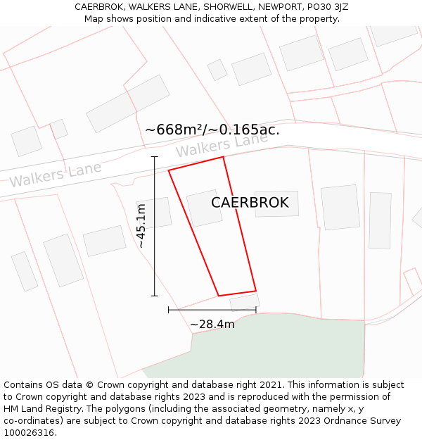 CAERBROK, WALKERS LANE, SHORWELL, NEWPORT, PO30 3JZ: Plot and title map