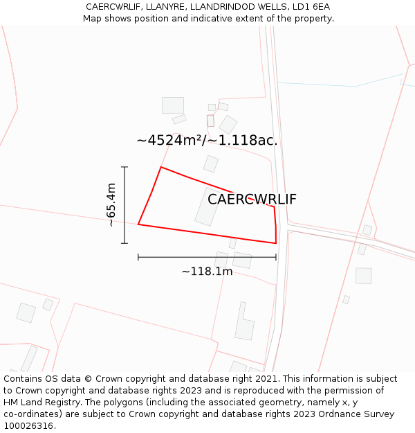 CAERCWRLIF, LLANYRE, LLANDRINDOD WELLS, LD1 6EA: Plot and title map