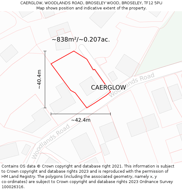 CAERGLOW, WOODLANDS ROAD, BROSELEY WOOD, BROSELEY, TF12 5PU: Plot and title map