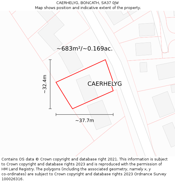 CAERHELYG, BONCATH, SA37 0JW: Plot and title map