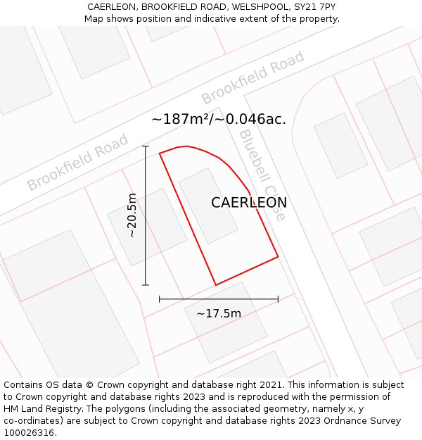 CAERLEON, BROOKFIELD ROAD, WELSHPOOL, SY21 7PY: Plot and title map
