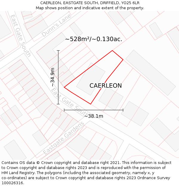 CAERLEON, EASTGATE SOUTH, DRIFFIELD, YO25 6LR: Plot and title map
