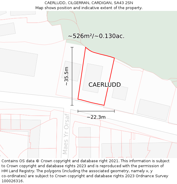 CAERLUDD, CILGERRAN, CARDIGAN, SA43 2SN: Plot and title map