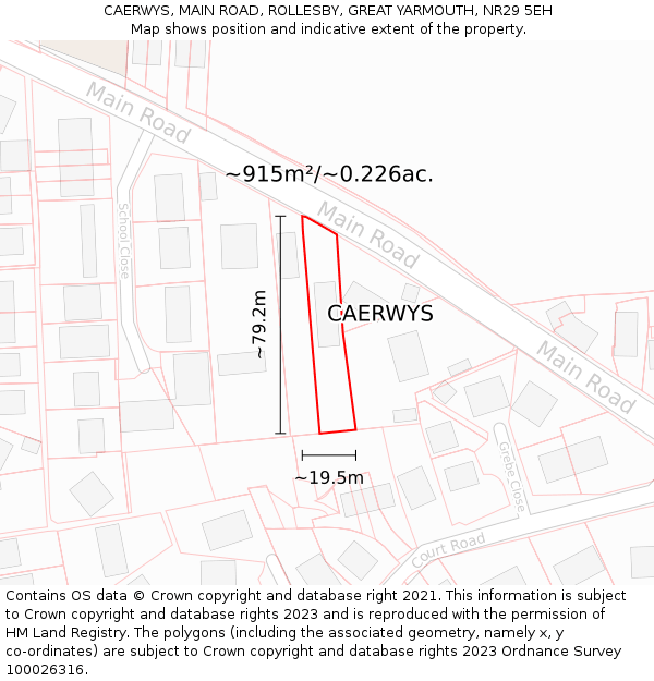 CAERWYS, MAIN ROAD, ROLLESBY, GREAT YARMOUTH, NR29 5EH: Plot and title map