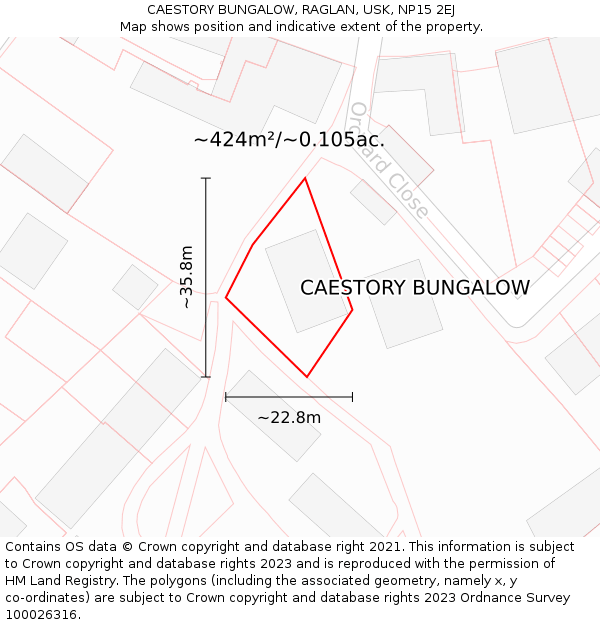 CAESTORY BUNGALOW, RAGLAN, USK, NP15 2EJ: Plot and title map