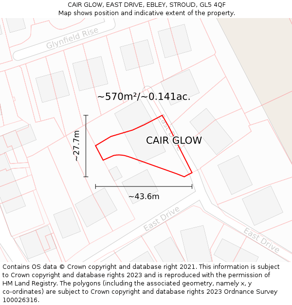 CAIR GLOW, EAST DRIVE, EBLEY, STROUD, GL5 4QF: Plot and title map
