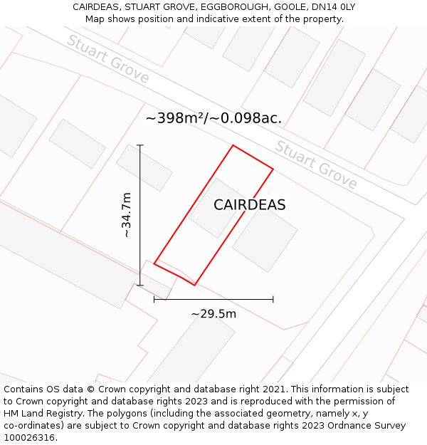 CAIRDEAS, STUART GROVE, EGGBOROUGH, GOOLE, DN14 0LY: Plot and title map
