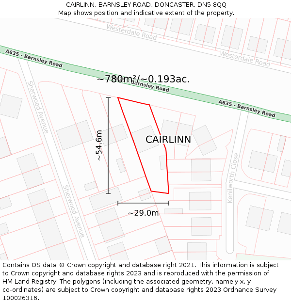 CAIRLINN, BARNSLEY ROAD, DONCASTER, DN5 8QQ: Plot and title map