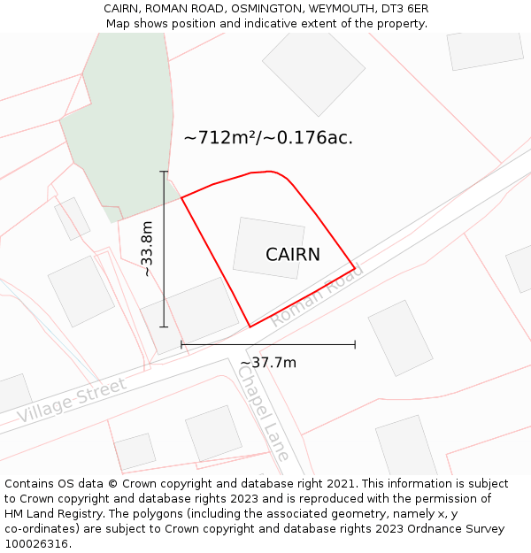 CAIRN, ROMAN ROAD, OSMINGTON, WEYMOUTH, DT3 6ER: Plot and title map