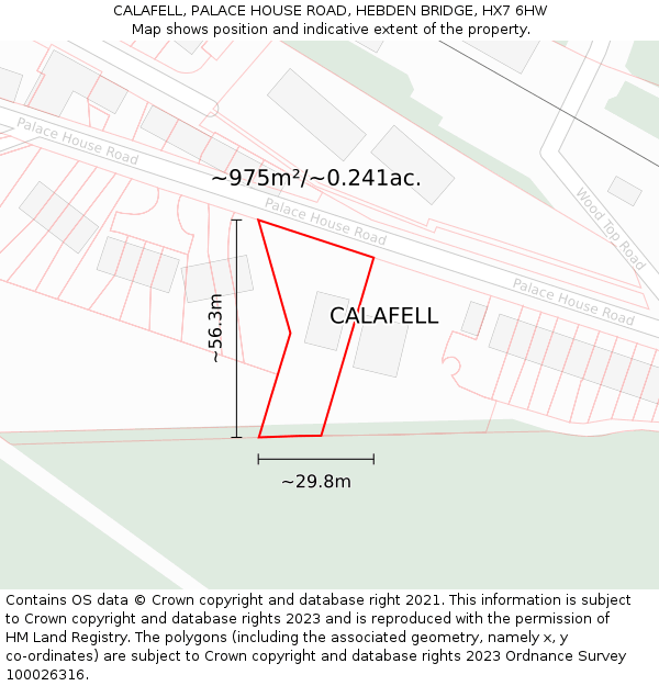 CALAFELL, PALACE HOUSE ROAD, HEBDEN BRIDGE, HX7 6HW: Plot and title map