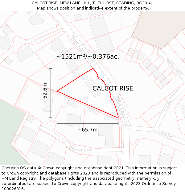 CALCOT RISE, NEW LANE HILL, TILEHURST, READING, RG30 4JL: Plot and title map