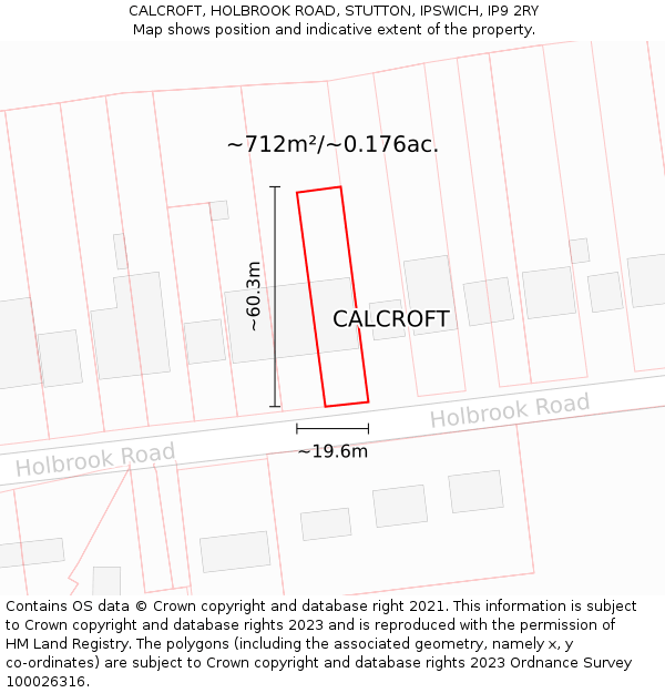 CALCROFT, HOLBROOK ROAD, STUTTON, IPSWICH, IP9 2RY: Plot and title map
