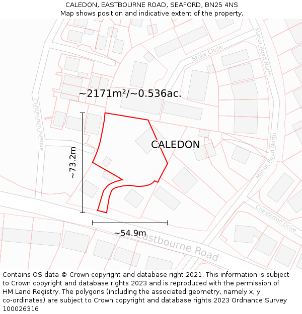 CALEDON, EASTBOURNE ROAD, SEAFORD, BN25 4NS: Plot and title map