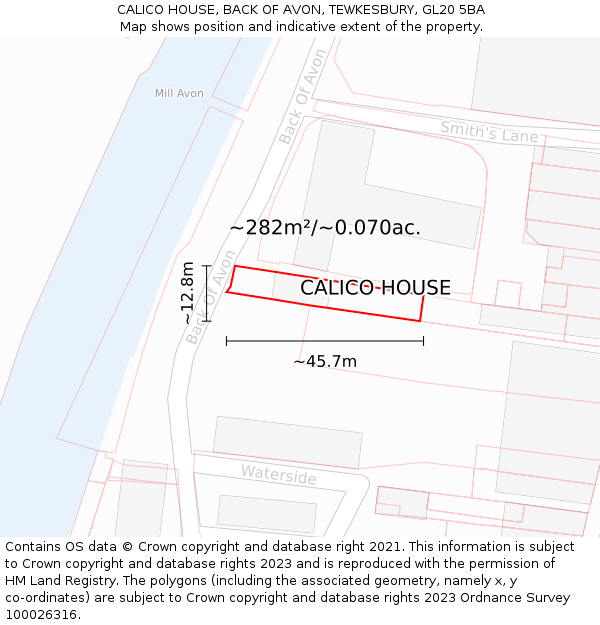 CALICO HOUSE, BACK OF AVON, TEWKESBURY, GL20 5BA: Plot and title map