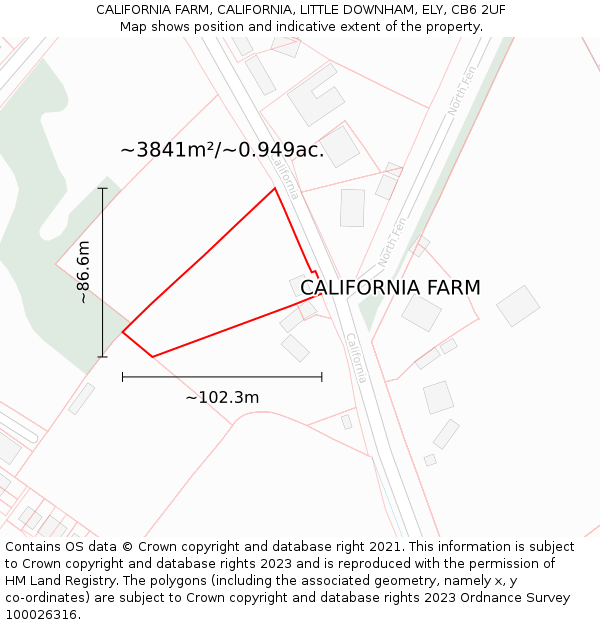 CALIFORNIA FARM, CALIFORNIA, LITTLE DOWNHAM, ELY, CB6 2UF: Plot and title map