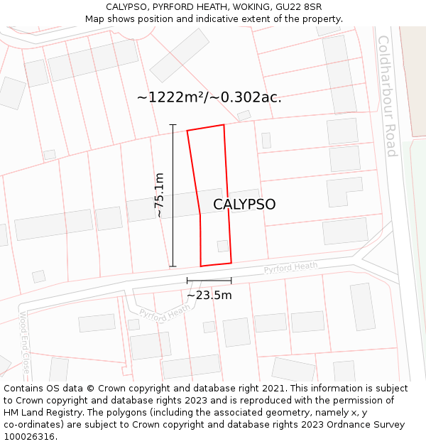 CALYPSO, PYRFORD HEATH, WOKING, GU22 8SR: Plot and title map