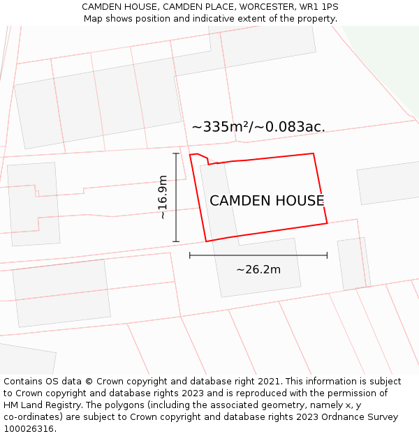 CAMDEN HOUSE, CAMDEN PLACE, WORCESTER, WR1 1PS: Plot and title map