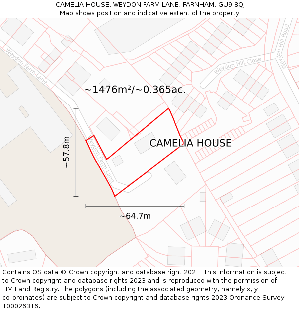 CAMELIA HOUSE, WEYDON FARM LANE, FARNHAM, GU9 8QJ: Plot and title map