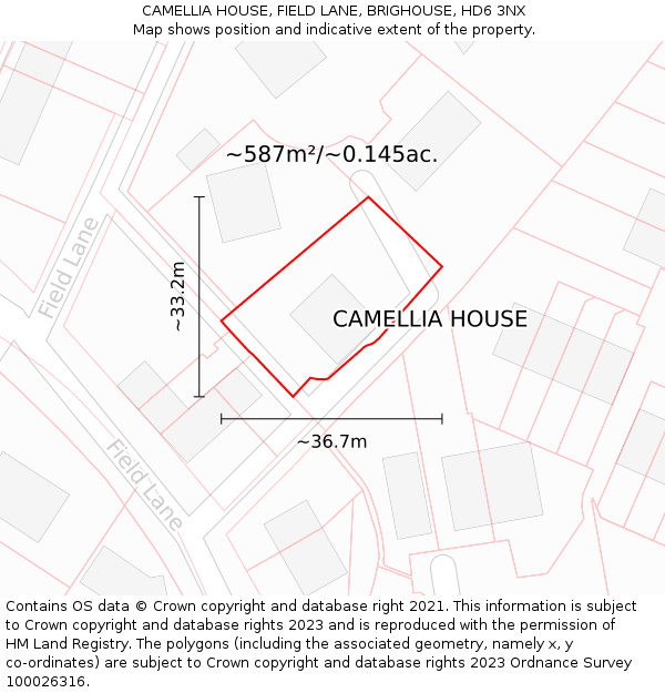 CAMELLIA HOUSE, FIELD LANE, BRIGHOUSE, HD6 3NX: Plot and title map