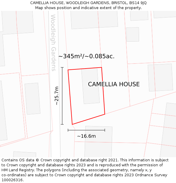CAMELLIA HOUSE, WOODLEIGH GARDENS, BRISTOL, BS14 9JQ: Plot and title map