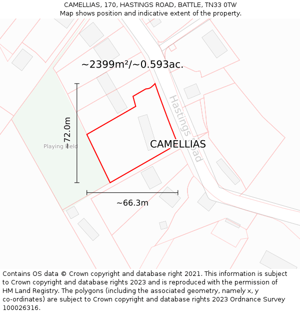 CAMELLIAS, 170, HASTINGS ROAD, BATTLE, TN33 0TW: Plot and title map