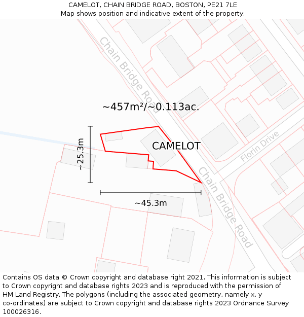 CAMELOT, CHAIN BRIDGE ROAD, BOSTON, PE21 7LE: Plot and title map