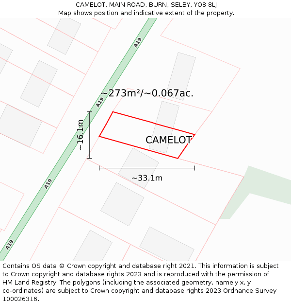 CAMELOT, MAIN ROAD, BURN, SELBY, YO8 8LJ: Plot and title map