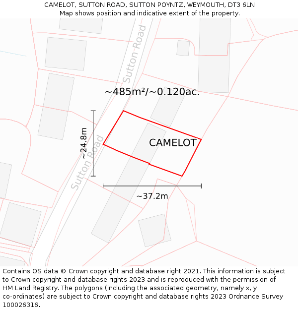 CAMELOT, SUTTON ROAD, SUTTON POYNTZ, WEYMOUTH, DT3 6LN: Plot and title map