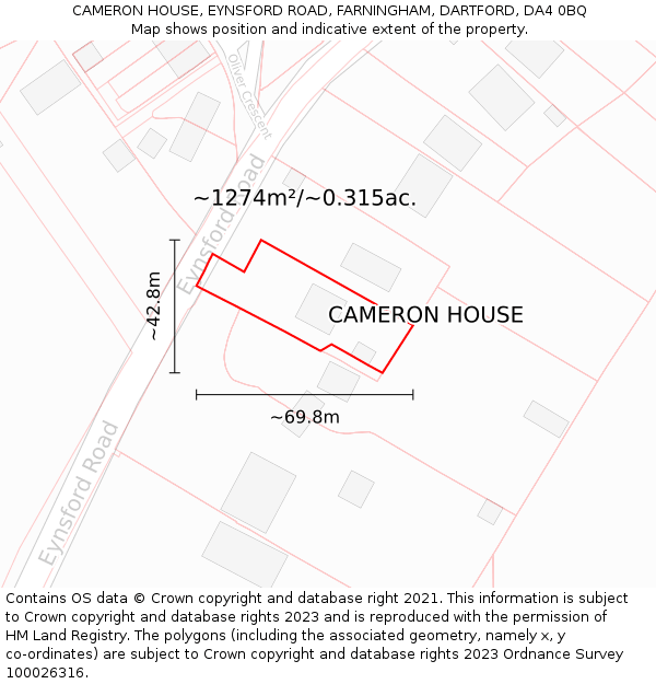 CAMERON HOUSE, EYNSFORD ROAD, FARNINGHAM, DARTFORD, DA4 0BQ: Plot and title map