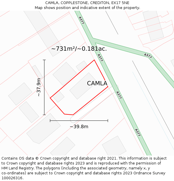 CAMLA, COPPLESTONE, CREDITON, EX17 5NE: Plot and title map