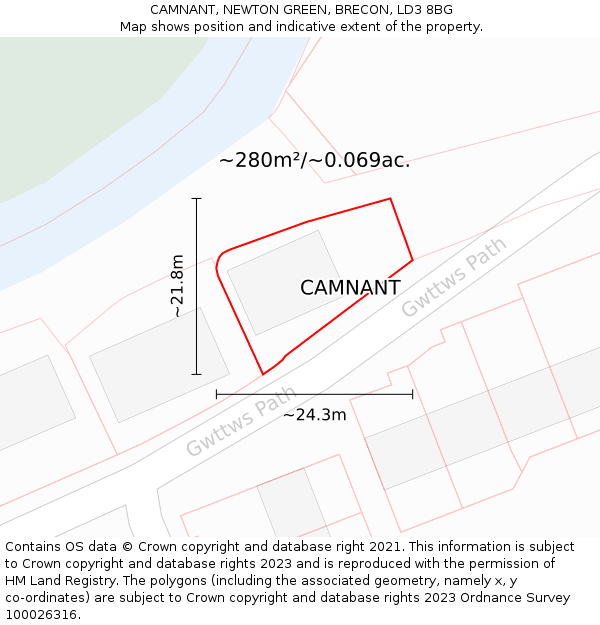 CAMNANT, NEWTON GREEN, BRECON, LD3 8BG: Plot and title map