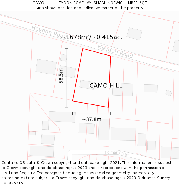 CAMO HILL, HEYDON ROAD, AYLSHAM, NORWICH, NR11 6QT: Plot and title map