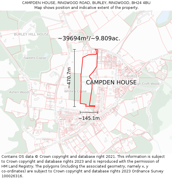 CAMPDEN HOUSE, RINGWOOD ROAD, BURLEY, RINGWOOD, BH24 4BU: Plot and title map