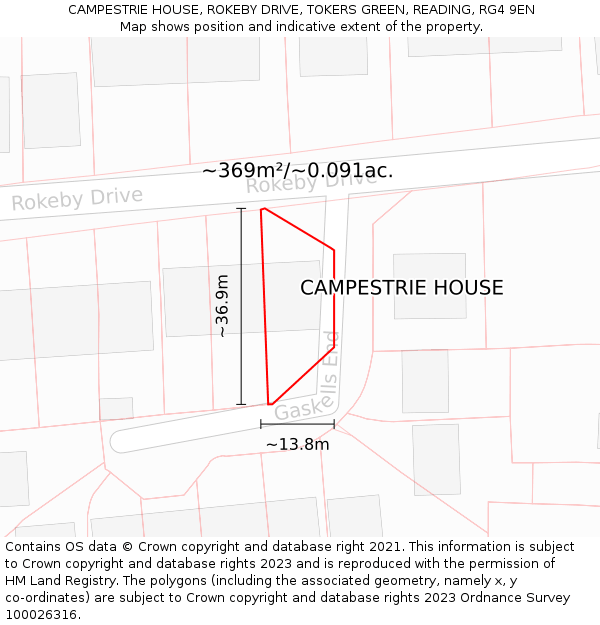 CAMPESTRIE HOUSE, ROKEBY DRIVE, TOKERS GREEN, READING, RG4 9EN: Plot and title map