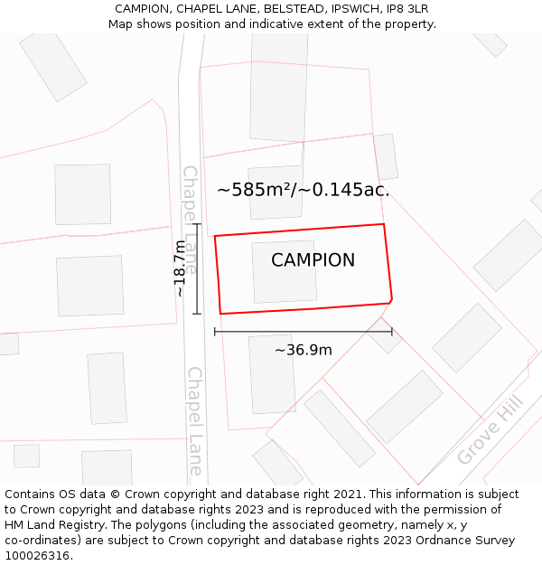 CAMPION, CHAPEL LANE, BELSTEAD, IPSWICH, IP8 3LR: Plot and title map