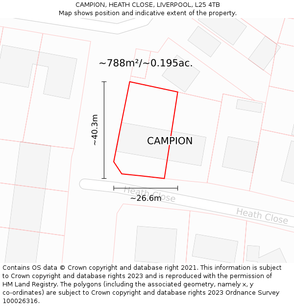 CAMPION, HEATH CLOSE, LIVERPOOL, L25 4TB: Plot and title map