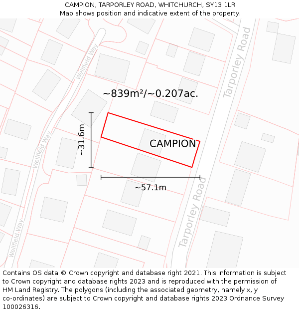 CAMPION, TARPORLEY ROAD, WHITCHURCH, SY13 1LR: Plot and title map