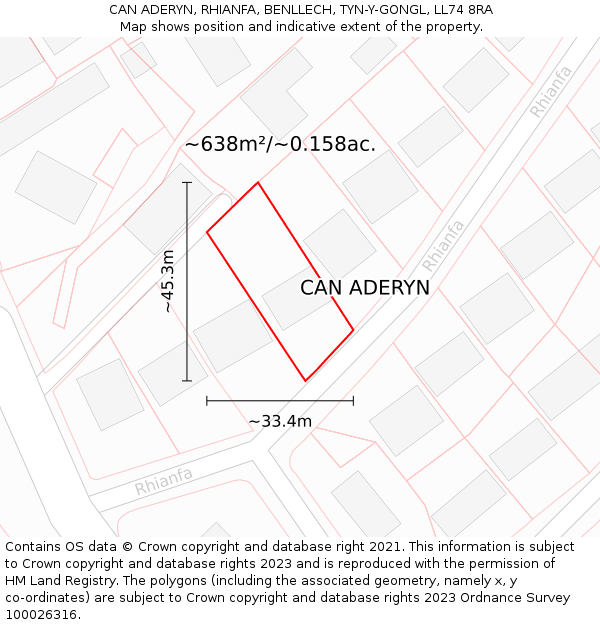 CAN ADERYN, RHIANFA, BENLLECH, TYN-Y-GONGL, LL74 8RA: Plot and title map