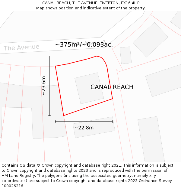 CANAL REACH, THE AVENUE, TIVERTON, EX16 4HP: Plot and title map
