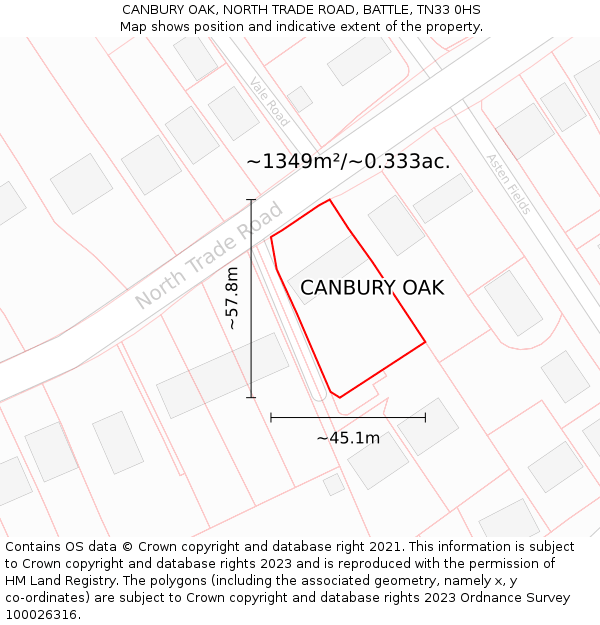 CANBURY OAK, NORTH TRADE ROAD, BATTLE, TN33 0HS: Plot and title map