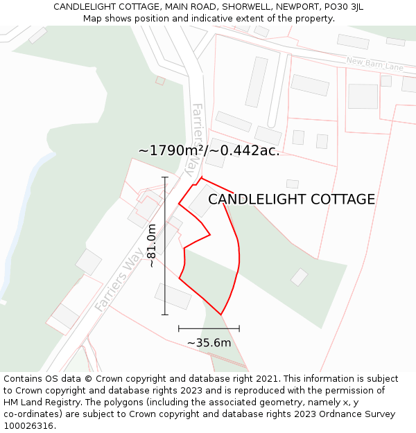 CANDLELIGHT COTTAGE, MAIN ROAD, SHORWELL, NEWPORT, PO30 3JL: Plot and title map