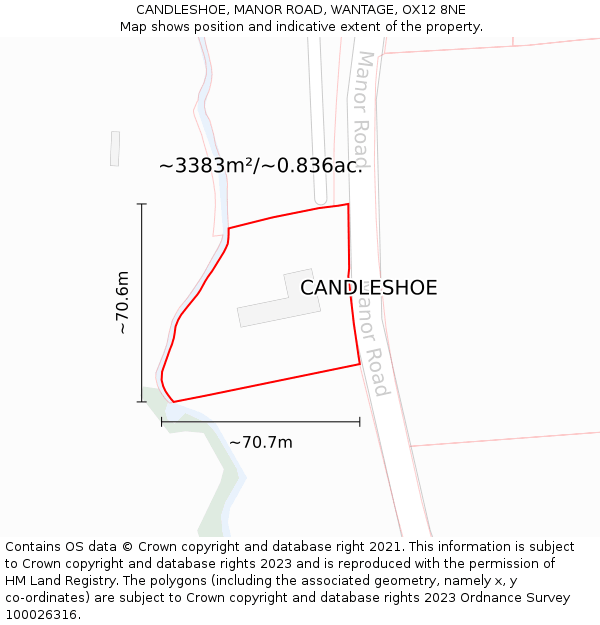 CANDLESHOE, MANOR ROAD, WANTAGE, OX12 8NE: Plot and title map