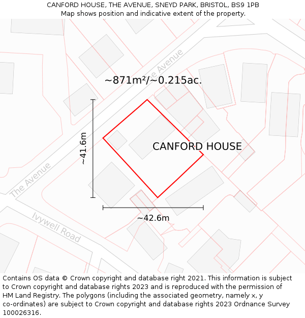 CANFORD HOUSE, THE AVENUE, SNEYD PARK, BRISTOL, BS9 1PB: Plot and title map