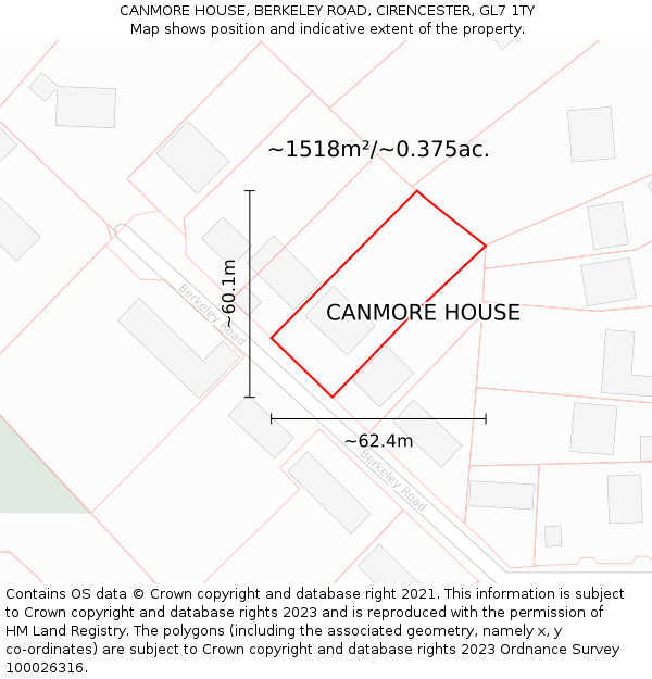 CANMORE HOUSE, BERKELEY ROAD, CIRENCESTER, GL7 1TY: Plot and title map