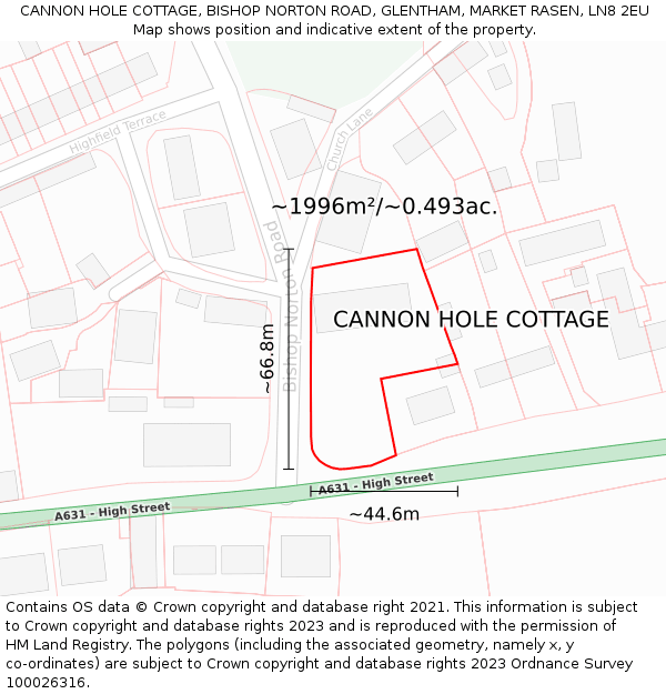 CANNON HOLE COTTAGE, BISHOP NORTON ROAD, GLENTHAM, MARKET RASEN, LN8 2EU: Plot and title map
