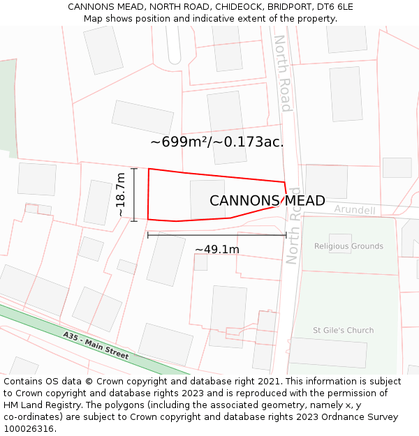CANNONS MEAD, NORTH ROAD, CHIDEOCK, BRIDPORT, DT6 6LE: Plot and title map