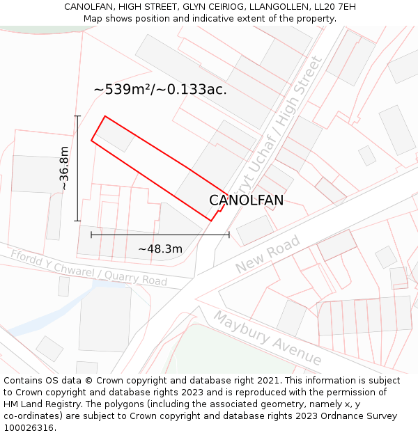 CANOLFAN, HIGH STREET, GLYN CEIRIOG, LLANGOLLEN, LL20 7EH: Plot and title map