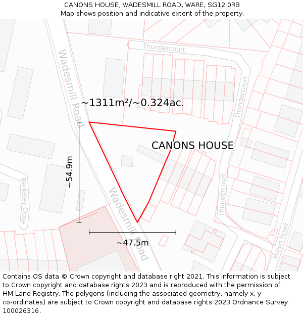 CANONS HOUSE, WADESMILL ROAD, WARE, SG12 0RB: Plot and title map