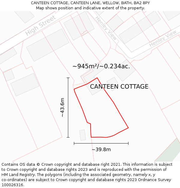 CANTEEN COTTAGE, CANTEEN LANE, WELLOW, BATH, BA2 8PY: Plot and title map